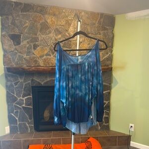 FREE PEOPLE Blue Tie-Dye Off-Shoulder Blouse